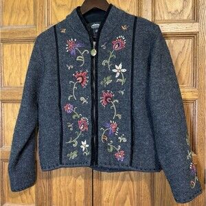 Icelandic Design Wool Floral Embroidery Sweater Women S Full Lined Zip Up Jacket